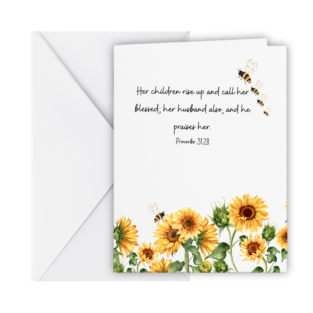 Sunflower and Bee Birthday card proverbs 31:28 verse