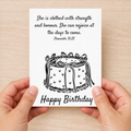 Black Cake birthday card Proverbs 31:25 verse