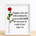 Luke 1:45 Red Rose wall art print-8.5x 11
