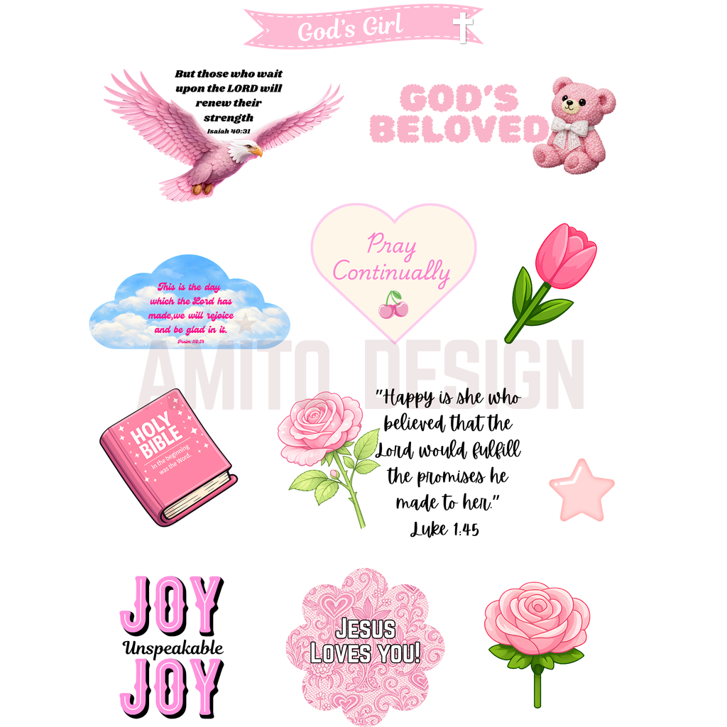 God's Girl sticker sheet Digital Download