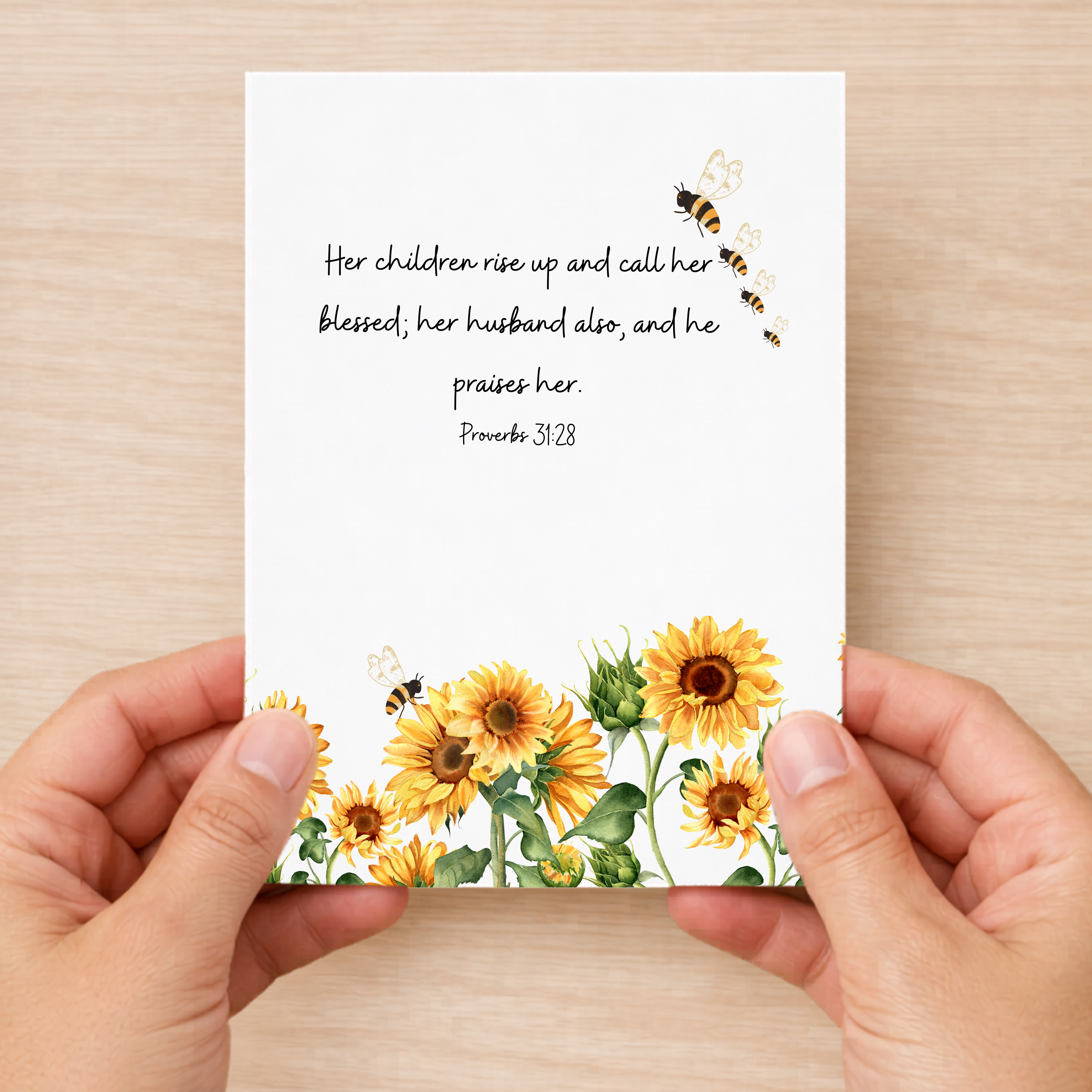 Sunflower and Bee Birthday card proverbs 31:28 verse